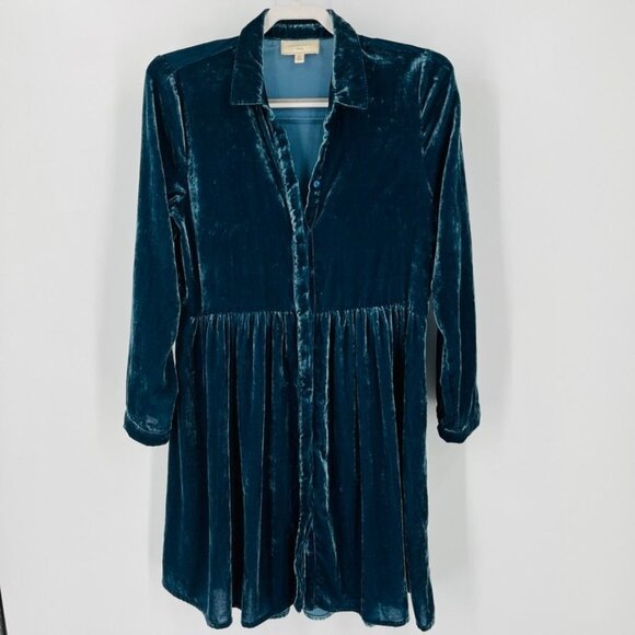 Anthropologie Moulinette Sours Velvet Button Down  Mini Shirt Dress Size XS - Picture 2 of 12